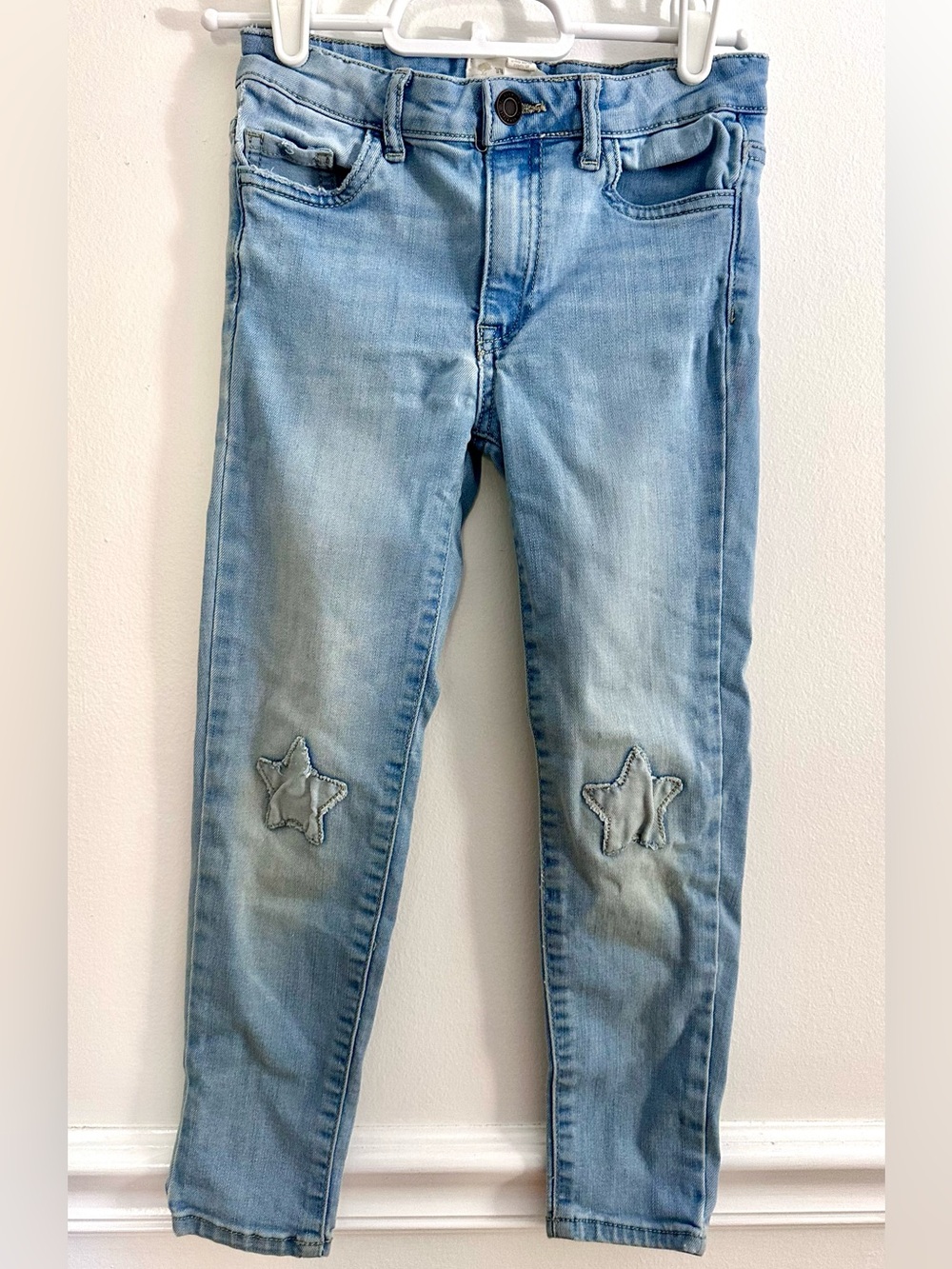 Tucker + Tate Girls Skinny Leg Jeans 7 Light Wash Star Knee Patch Denim